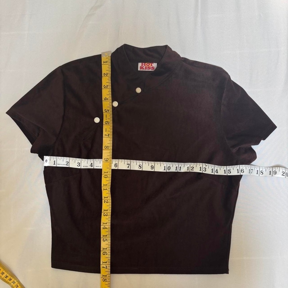 Brown Velvet Mandarian Collar Crop Top Vintage 90s/Y2K Small Hot Kiss Grunge Alt - Picture 4 of 8